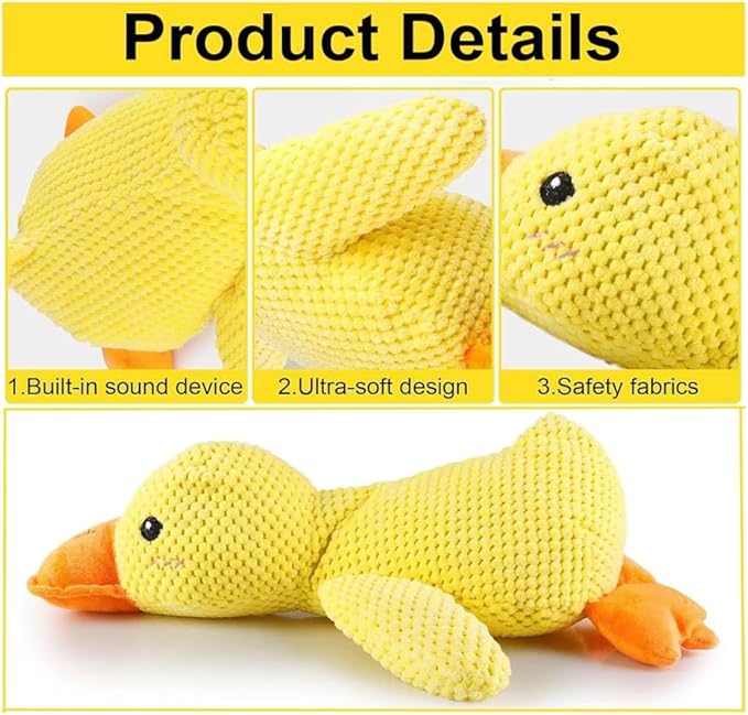 Yellow Duck Dog Toy, Calming Toy for Dogs, Durable Chew Toy, Fun Sound Interactive Pet Toy, New Yellow Duck Design, Tooth Cleaning and Anxiety Relief for Dogs.