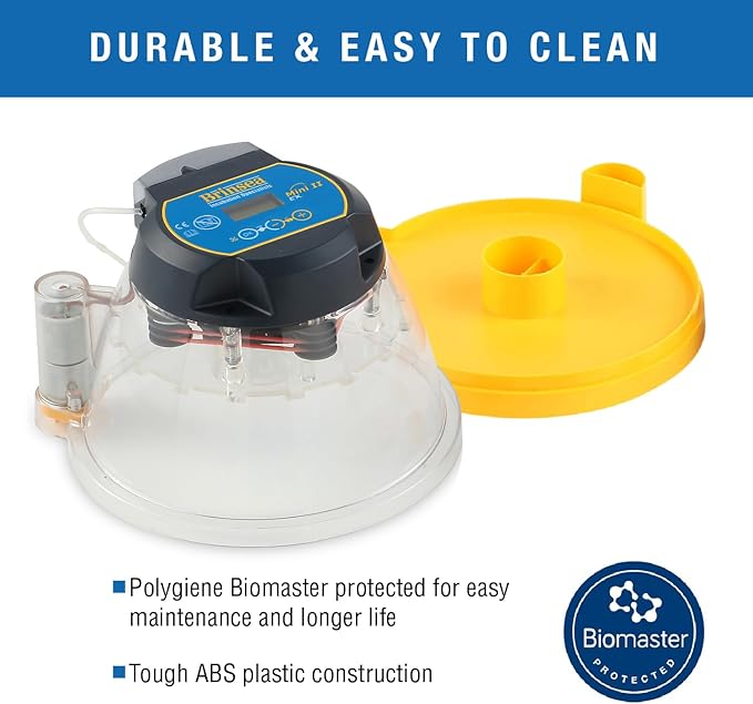 Brinsea Mini II EX Egg Incubator with Automatic Humidity Control and Egg Turning for Hatching 7 Chicken, Duck, Other Bird Eggs, Precision Digital Controls, Temperature Alarms