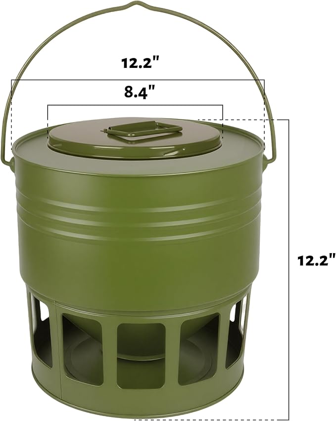 Hanging Chicken Feeder – 20lbs Metal Chicken Feeder, Adjustable Poultry Feeder with 12 Ports, No Installation & Universal Height Design (Avocado Green, 20lbs)