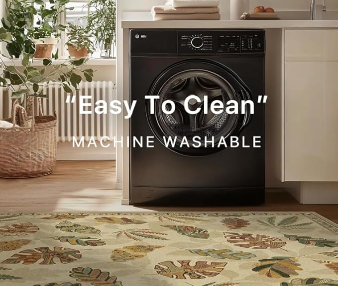GENIMO 6x9 Area Rugs for Living Room, Machine Washable Non Slip Rugs, Low Pile Lightweight Print Rug for Bedroom, Dining Room, Home Office, Leafy Daylight