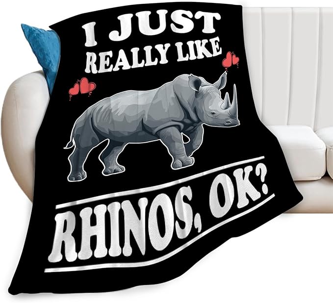Rhino Blanket I Just Really Like Rhinos Throw Blankets Gifts for Girls Boys Kids Lover Soft Cozy Fleece Plush for Couch Sofa Bed 80"x60"