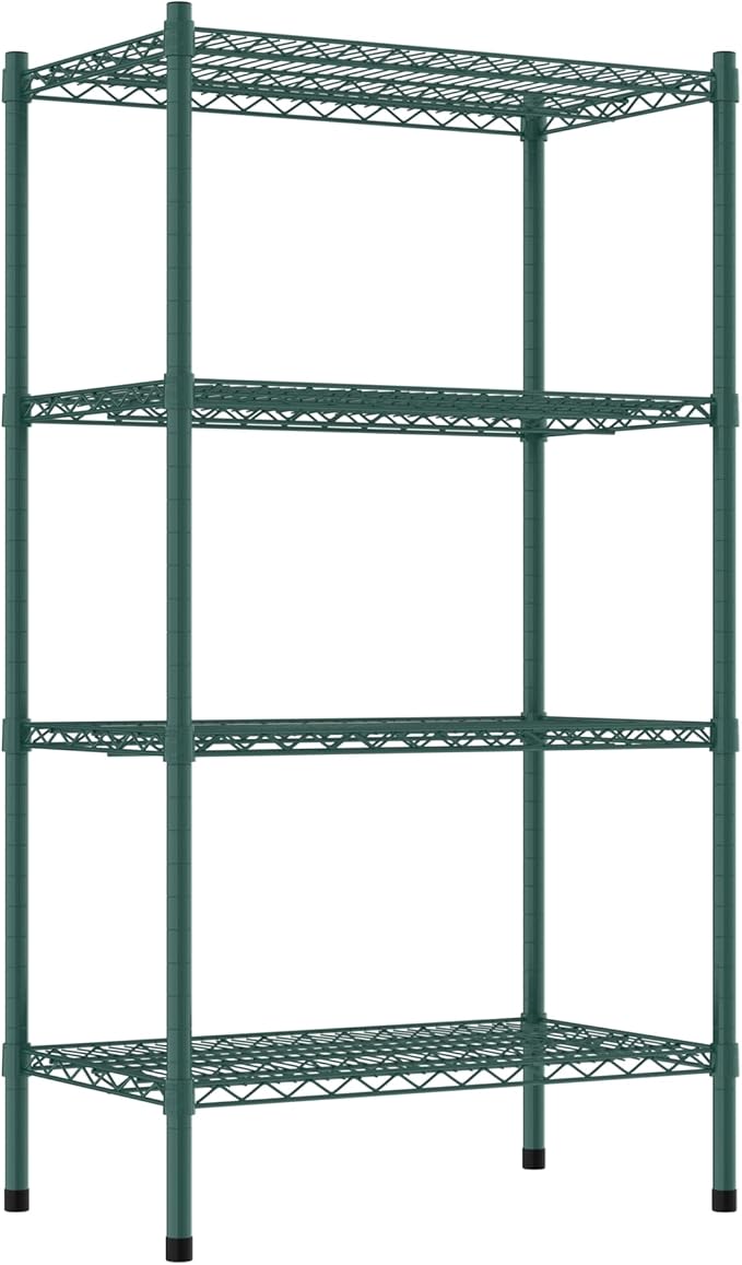 Commercial NSF Listed Green Epoxy Stationary Wire Shelving Kit 18" x 30" x 54", with 4 Shelves Perfect for Warehouse, Walk-in Refrigerator, Freezer, Grocery Store, Restaurant, Dishroom