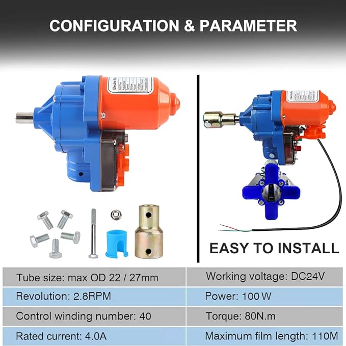 UYGALAXY 100W Greenhouse Film Roll Up Side Motor + Precise Bearing Climber for Greenhouse Ventilation, 24V Automatic Venting