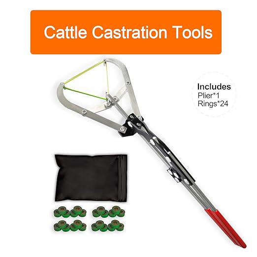 Cattle Banding Tool, 1pc Large Expander Plier with 24pcs Large Rings Kit, Bull Banding Tools for Farm Ranch Calves Sheep Goats and Other Big Livestock