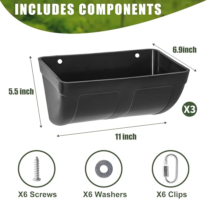 Chicken Goat Hanging Feeder Waterer Trough 4 Quart, Poultry Fence Coop Accessories, Feed & Water Feeding Container for Chicken, Poultry, Duck, Livestock (3pack)