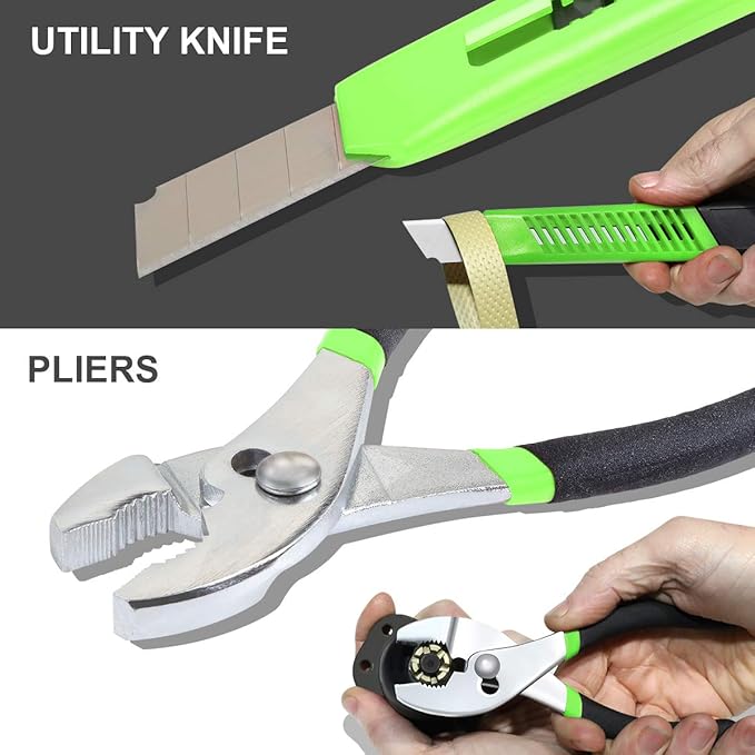 DNA MOTORING 39-Piece Household Tool Set General Repair Small Hand Tool Kit Storage Case for Home Garage Office College Dormitory Use, Green, TOOLS-00010