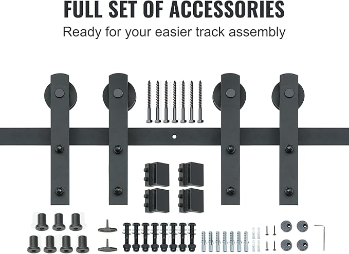 VEVOR 8FT Double Door Sliding Hardware Set, Supports up to 330LBS, Compatible with 3.7-4.3FT Width & 1.3"-1.8" Thickness Door Panels, Includes Quiet I-Shaped Rollers