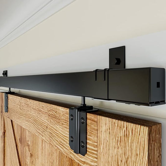 8FT Box Rail Hardware Heavy Duty Steel Sliding Barn Door Track, Wall Mount Kit, Fit Indoor and Exterior Door, Smoothly and Quietly Easy to Install