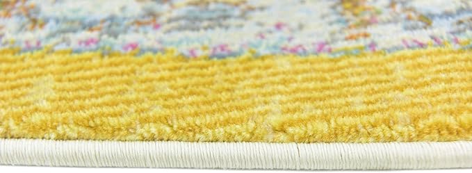 Unique Loom Baracoa Collection Area Rug - Prado (5' 5" Round, Yellow/ Ivory)