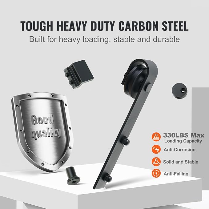 Sliding Barn Door Hardware Kit, VEVOR 8FT 330LBS Heavy Duty Barn Door Track Kit for Double Doors, Fit 3.7-4.3FT Total Wide and 1.3"-1.8" Thick 2 Door Panel, with Smooth & Silent Pulley