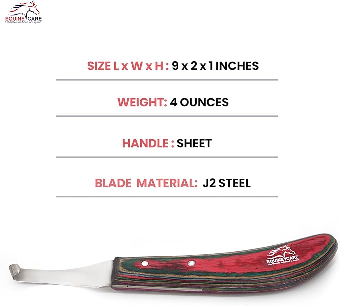 Equine Care Farrier Hoof Knife (Right-Handed) | Razor Sharp J2 Stainless Steel Blade, Ergonomic Handle | Professional Grade Precision Tool for Horse, Cow, Goat & Livestock Hoof Trimming & Shoeing.