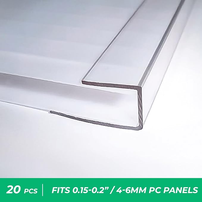 Polycarbonate Greenhouse Panels U Connector - 20 Pieces, 2ft Length, Prevent Dust, Rain & Moisture from Getting into Twin-Wall Panels, Fit 6mm or 4mm (0.2 in) Panels (U Connectors 6mm-2ft)