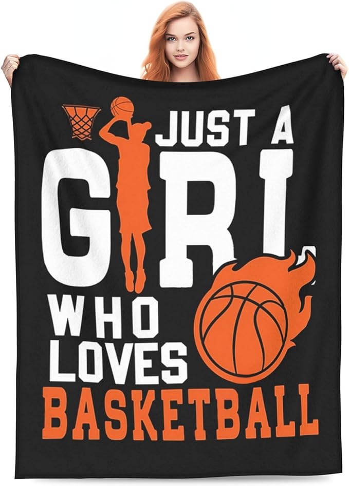 Basketball Throw Blanket Just A Girl Who Loves Basketball Decor Blanket Super Cozy Plush Lightweight Soft Plush Flannel Fleece Sports Blanket Gifts For Girls Boys Kids Women For Sofa Bed Couch 60"X80"