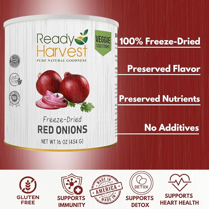Ready Harvest Freeze Dried Food - Red Onions | Emergency Canned Vegetables | #10 Can | 25-Year Shelf Life | Cans Filled to the Top