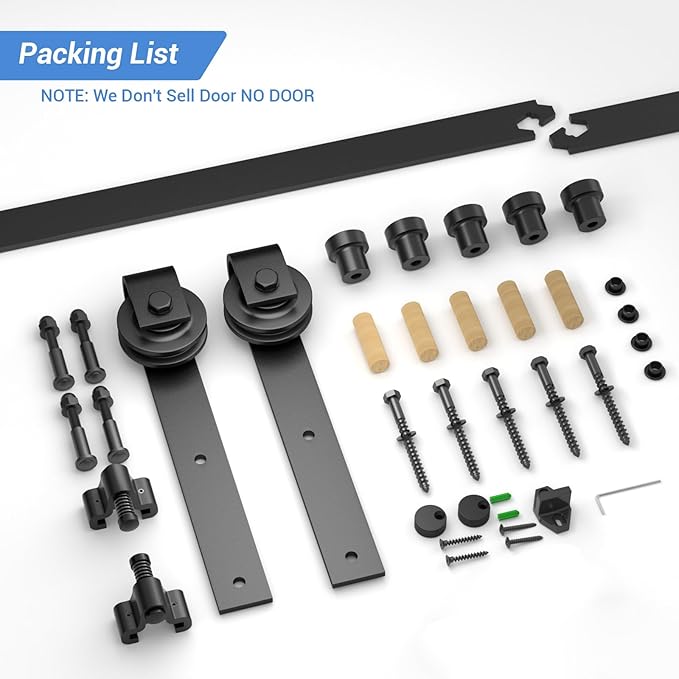 CCJH 7.5FT Single Sliding Barn Door Hardware Kit Black Basic Roller Carbon Steel Hanger Flat Track System for Closet Kitchen 1 Door 45 inch Wide