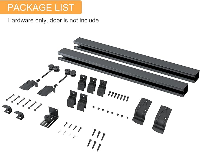 JUBEST 5FT Box Rail Exterior Barn Door Hardware Kit, Heavy-Duty Black Sliding Barn Door Track System, Wall Mount Door Hardware Kits (Door Not Included)