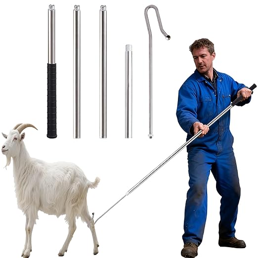 Sheep Goat Catcher Hook, 304 Stainless Steel Sheep Leg Hook Goat Catcher, Length Can Be Adjusted Freely 44"48"59"63"75" Catching Tools, Grab Them Simply and Quickly