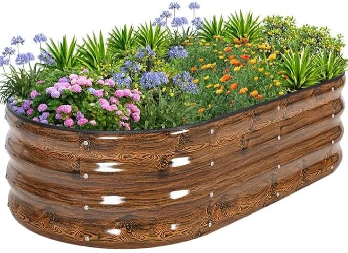 1MORE Galvanized Raised Garden Bed- Planter Garden Boxes Outdoor, Raised Beds for Gardening, 4x2x1ft Metal Garden Bed Kit for Vegetables Flower, Planter Raised Beds with Tools.Grain