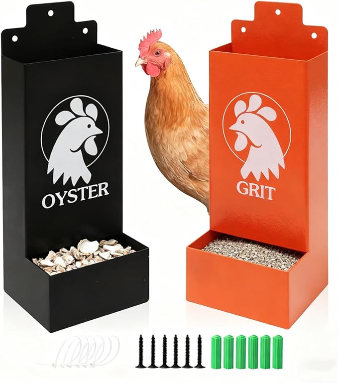 Metal Chicken Grit and Oyster Shell Feeder, Automatic Chicken Feeder - Hanging Gravity Design, Zero-Waste Spill-Proof, Chicken Coop Accessories for Healthier Hens & Eggs