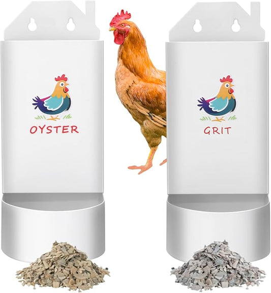 Chicken Grit and Oyster Shell Feeder,Metal Automatic Chicken Feeder,Chicken coop Accessories Poultry feeders, Suitable for Quail, Pigeons, Doves, Chicks, and Adult Chickens（2 Pcs White）