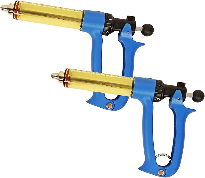 2-Piece Set, RANCH CHOICE 50ML Semi Automatic Livestock Syringe, Dose Adjustable, Continuous Repeating Luer Lock Cattle Syringe for Cow Goat Pig Sheep Hog