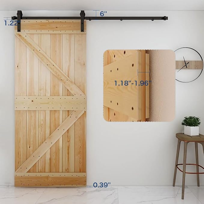 CCJH 13.6FT Single Sliding Barn Door Hardware Kit Black Basic Roller Carbon Steel Hanger Flat Track System for Closet Kitchen 1 Door 81 inch Wide