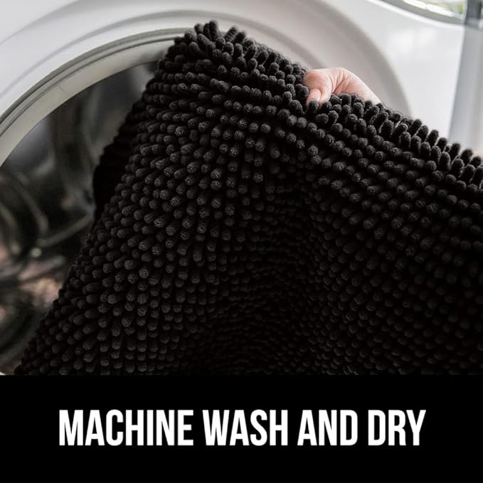 GORILLA GRIP Bath Rug Mat 60x17, Thick Soft Absorbent Chenille, Quick Dry Microfiber Mats, Rubber Backing Washable Shower Floor Rugs, Bathmat Runner, US Designed Bathroom Home Decor Accessories Black
