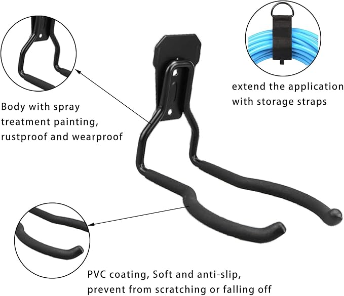 JuforminWeedeater Hanger, String Trimmer Hanger, Weed Eater Rack, Garage Wall Hooks, Power Tool Holder for Garage Wall, Utility Hooks for Garage Tool Organizers and Storage Black-4 Pcs