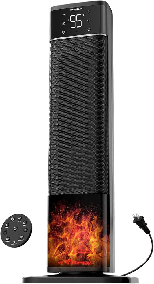 32.3" Portable Space Heaters for Indoor Use Large Room, 1500W Tower Electric Space Heater with 3D Flame, PTC Ceramic Space Heaters with Remote (Black, 33-inch)