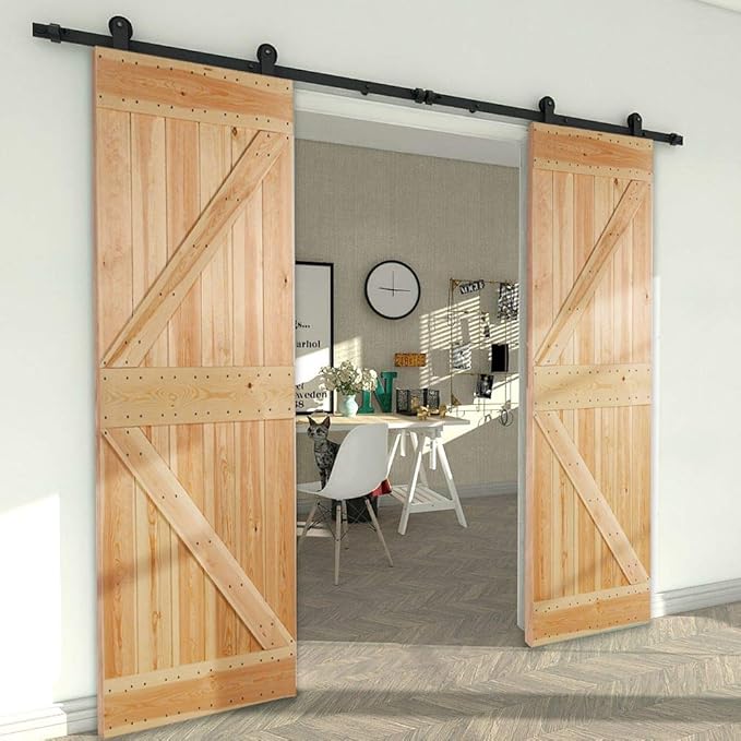 CCJH 12.6FT Sliding Barn Door Hardware Kit, Heavy Duty, Smoothly and Silently, Easy to Install, Fit 37.8" Width Double Door Panel, T-Shaped Style Black