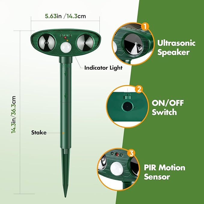 2 Pack Solar Animal Repellent Ultrasonic Deer Repellent Cat Repellent Outdoor to Repel Squirrel Rabbit Dog Raccoon Animal Deterrent with Motion Sensor Protect Yard Lawn Garden
