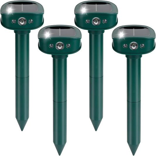 4 Pack 2025 Upgraded Solar Ultrasonic Animal Repellent Outdoor – Motion Activated Deer, Squirrel, Cat, Raccoon, Dog & Bird Deterrent with Multi-Frequency LED Strobe & Ultrasonic Sweep for Yard Lawn