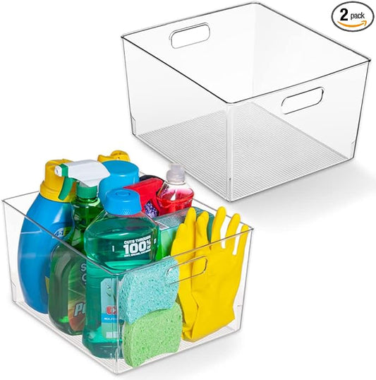 ClearSpace XL Clear Plastic Storage Bins - 2 Pack for Kitchen Cabinet and Fridge Organization