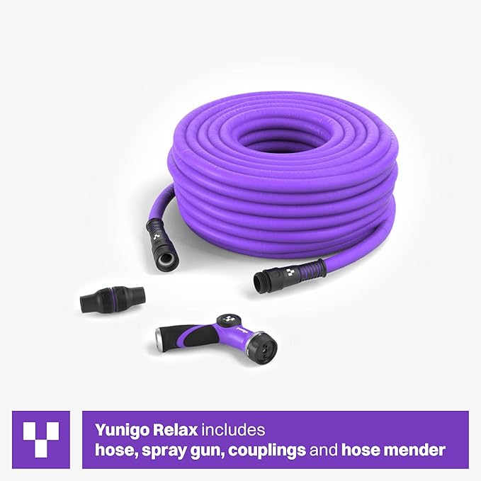RELAX Expandable Garden Hose 100ft – Lightweight Hose with Anodized Aluminum Couplings & Spray Nozzle. Stylish Water Hose Ideal for watering Small Garden