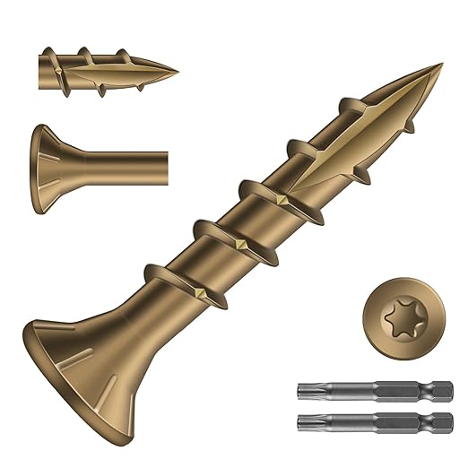 #8 x 1 Inch Deck Screws (940Pcs) 4lb. Carbon Steel, Yellow, Flat Head, Rust Resistant epoxy Coated, with T25 Star Bit