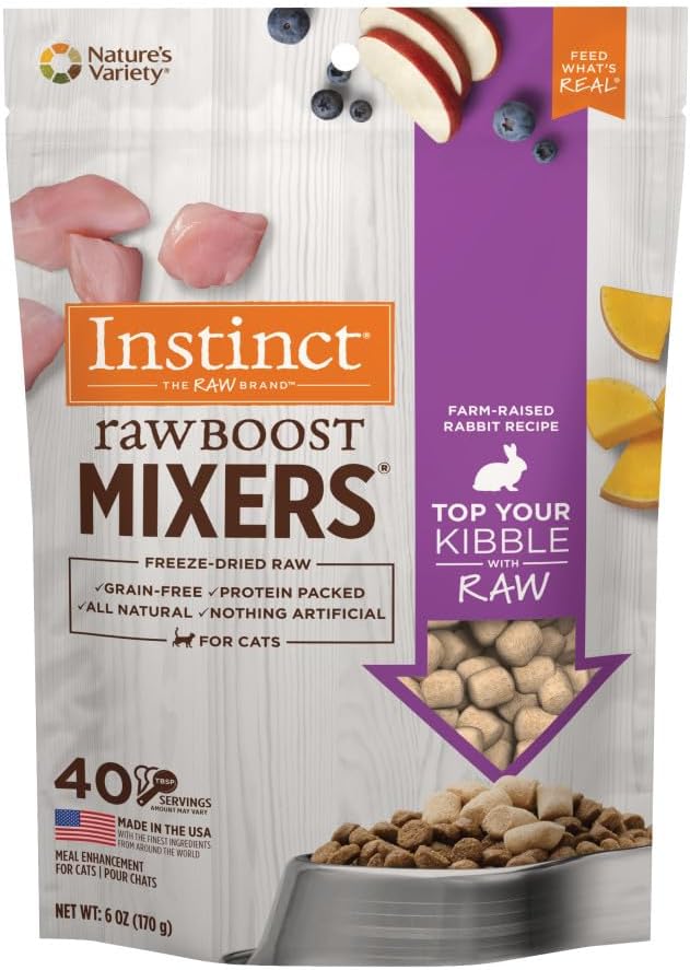 Instinct Raw Boost Mixers Freeze Dried Cat Food Topper, Grain Free - Farm-Raised Rabbit, 6 oz. Bag