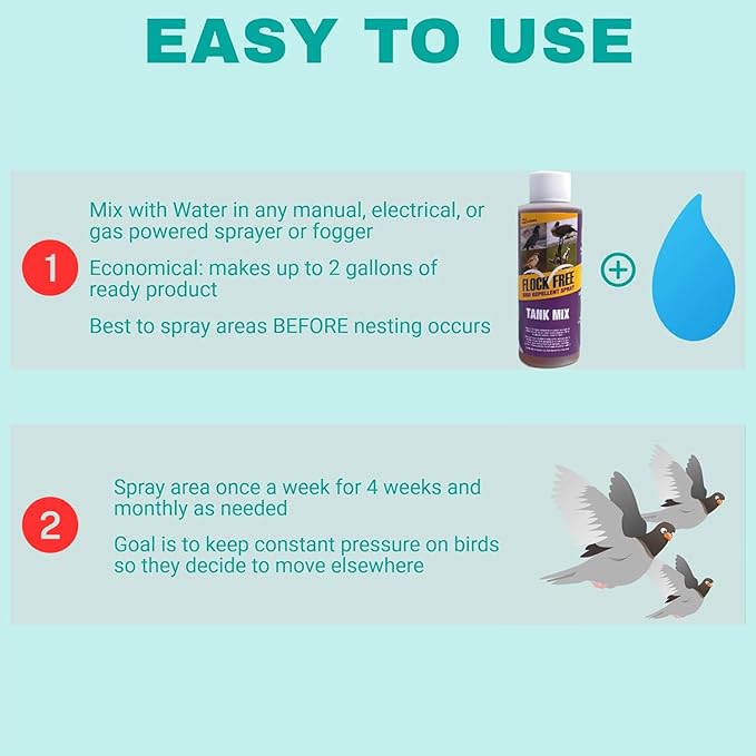 Bird Repellent Spray, Residential Bird Problem Solution by Flock Free Bird Control, 4 oz Concentrate