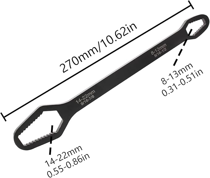 Larcele 2 Pcs8-22mm Double-ended Self-Tightening Adjustable Wrench Tools, Multi Function Wrench for Home Car Maintenance Repair ZJBS-01 (Black)