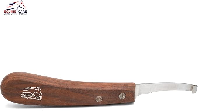 Equine Care Left-Handed Hoof Knife – Razor Sharp Short J2 Steel Blade, Professional Farrier Tool for Horse Hoof Trimming, Goats, Sheep & Livestock | Ergonomic, Rust-Resistant Wooden Handle.
