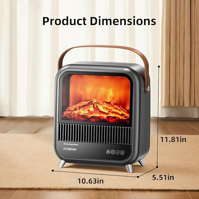 FLYMOON 11.8” Electric Fireplace Heater, Fireplace Heater with 3D Different Flame Effects, 750/1200W, Timer, Electric Fireplace Heaters with Overheating & Tip-Over Protection, Indoor Fireplace