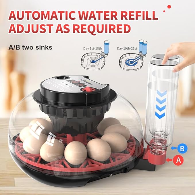 12 Egg Digital Incubator Automatic Egg Turner, Humidity Control & LED Candler for Hatching Chicken, Duck, Quail & More with Auto Water Refill