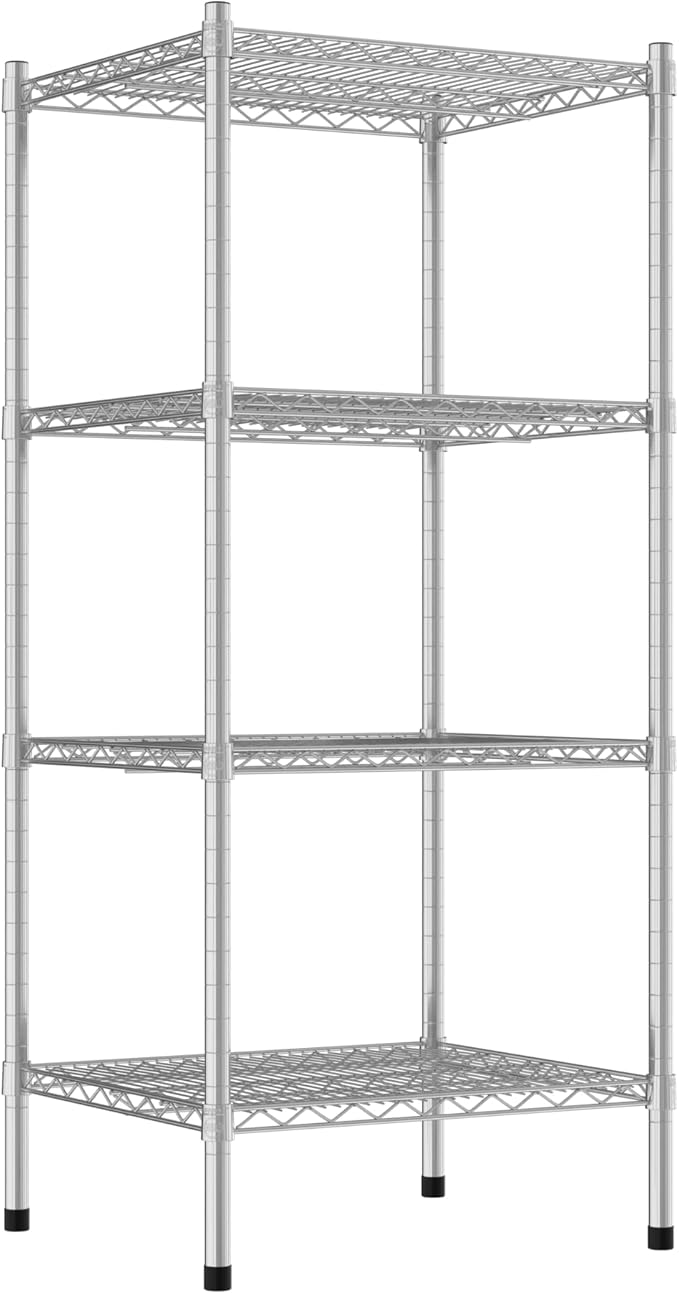 Commercial NSF Listed Chrome Stationary Wire Shelving Kit 21" x 24" x 54", with 4 Shelves Perfect for Warehouse, Walk-in Refrigerator, Freezer, Grocery Store, Restaurant, Dishroom
