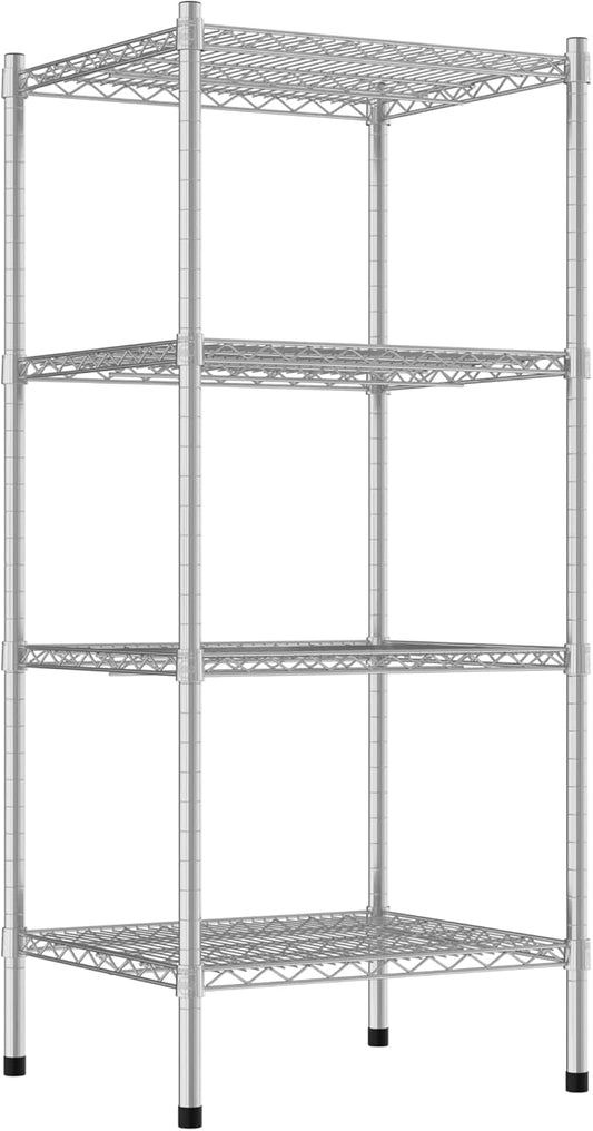 Commercial NSF Listed Chrome Stationary Wire Shelving Kit 21" x 24" x 54", with 4 Shelves Perfect for Warehouse, Walk-in Refrigerator, Freezer, Grocery Store, Restaurant, Dishroom