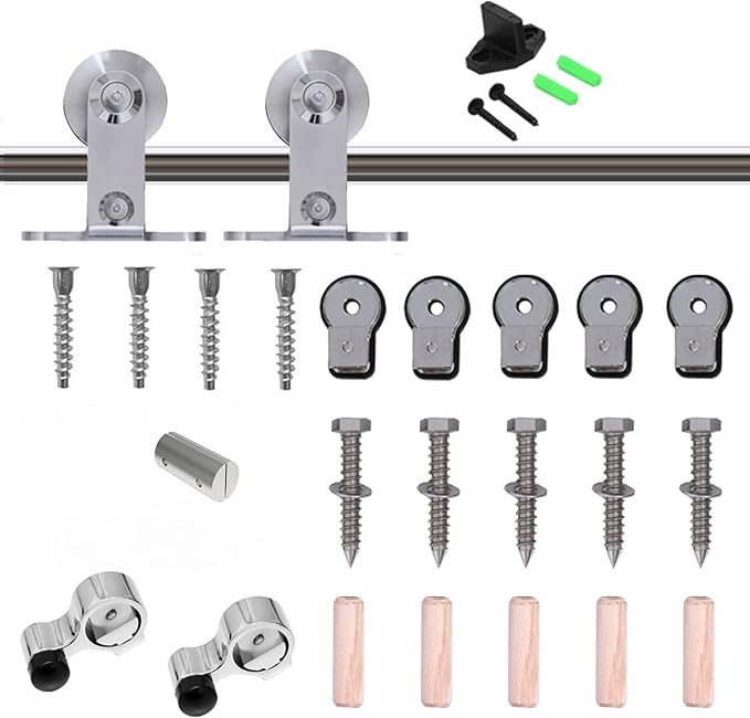 TSMST 5.5FT Stainless Steel Sliding Barn Door Hardware Kit, Top Mount Heavy Duty Sturdy Barn Door Track for Single Wood Door (T Style)