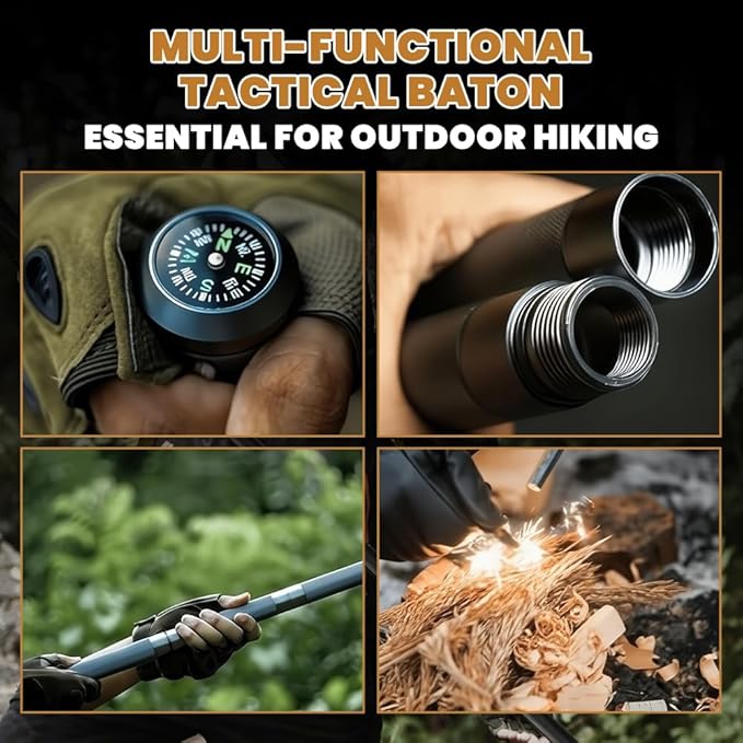 Saker Collapsible Tactical Hiking Stick Plus 2026|Hiking Trekking Pole|Lightweight Aluminum Gear Walking Pole with Survival Hiking Staff for Camping, Hunting,Outdoor Adventures