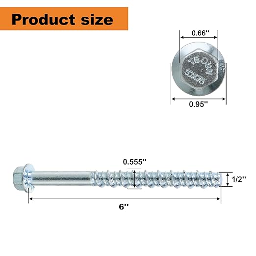 1/2 x 6 25pcs Concrete Screws, Nickel Plated Concrete Screw Drill Bit Set for Anchoring Masonry, Brick or Concrete Block (25pcs)
