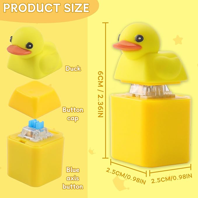 2pcs Duck Quacking Fidget Toys Keychain, Ducky Caps Keychains Squeaky, Clicker Sensory Keychains, Finger Fidget Clicker with Light & Sound, Ducky Caps Keychain, Fun & Portable Anxiety Relief Toy
