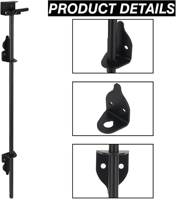 36" Cane Bolt Heavy-Duty Drop Rod for Gate, Gate Ground Latch for Wooden Fences Metal Gates Doors, Metal Gates Doors Stopper for Gate Ground, Wrought Iron Gate Latches, Black Finish(2 Pack)