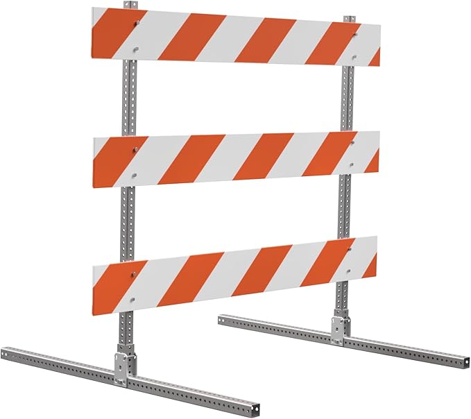 EASTERN METAL SIGNAGE Type 3 Barricade, Orange/White High Intensity Sheeting, 5 Foot Rails