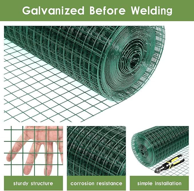 Tongmo 48" x 50' Green Chicken Wire Fencing, 19 Gauge Green Wire Fence, 1"x1" Mesh Size Metal Welded Wire Garden Fence Roll, Poultry Netting for Rabbit/Duck/Chicken